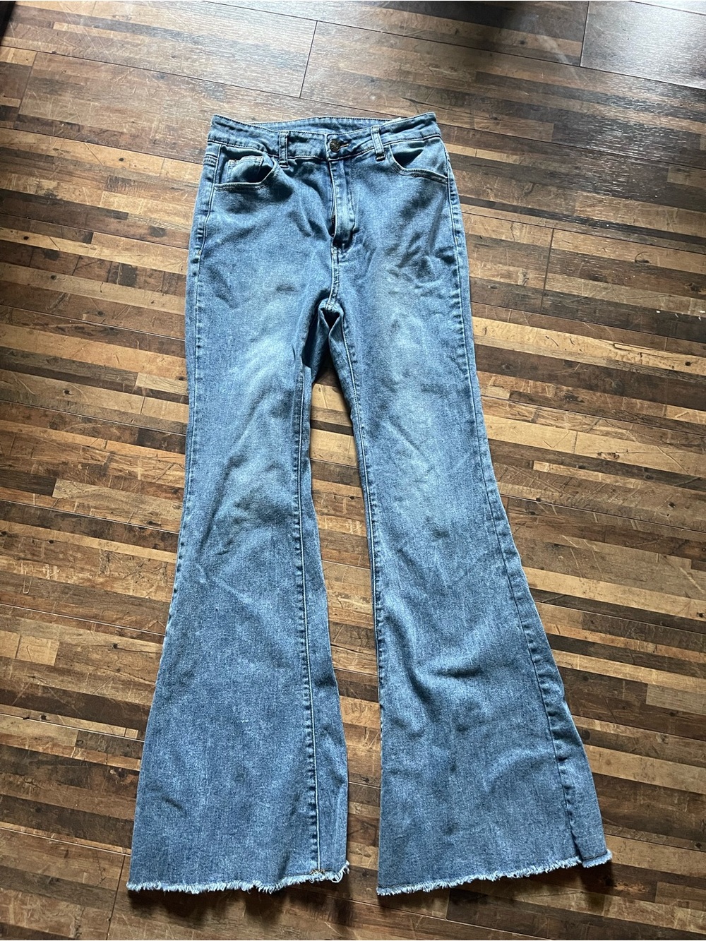 SHEIN Light Blue Flare Jeans with Raw Hem